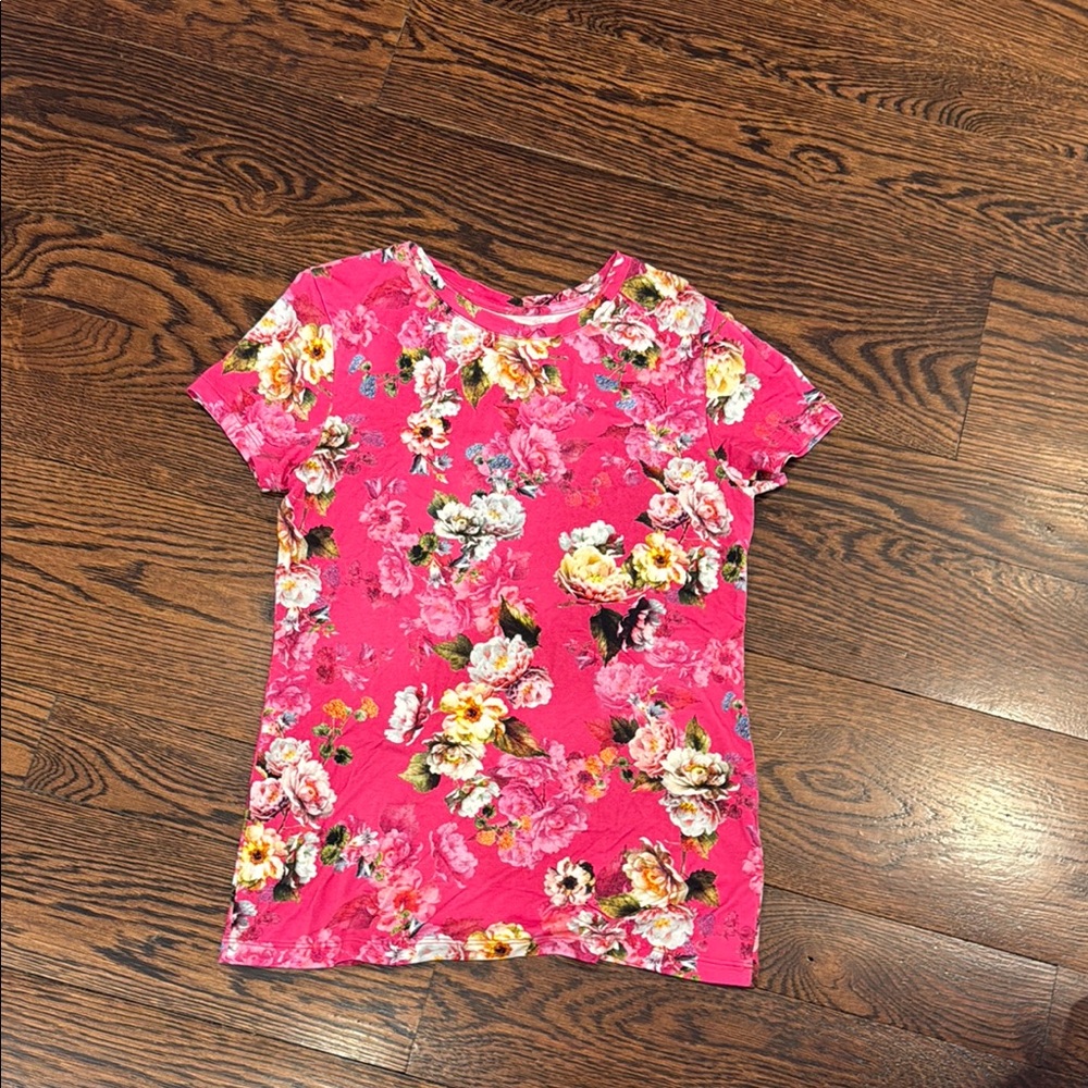 L'AGENCE Pink Floral Short Sleeve Tee